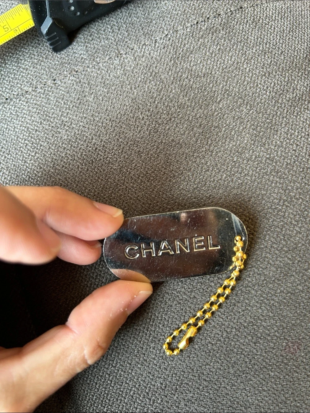 CHANEL Enamel and Gold Leaf Stripe Dog Tag
